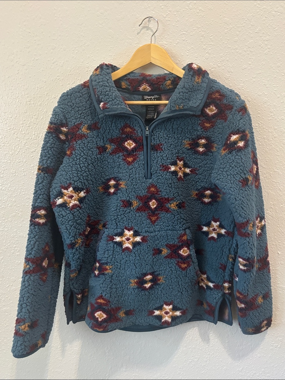 WRANGLER Teal Aztec Sherpa Quarter-Zip Pullover